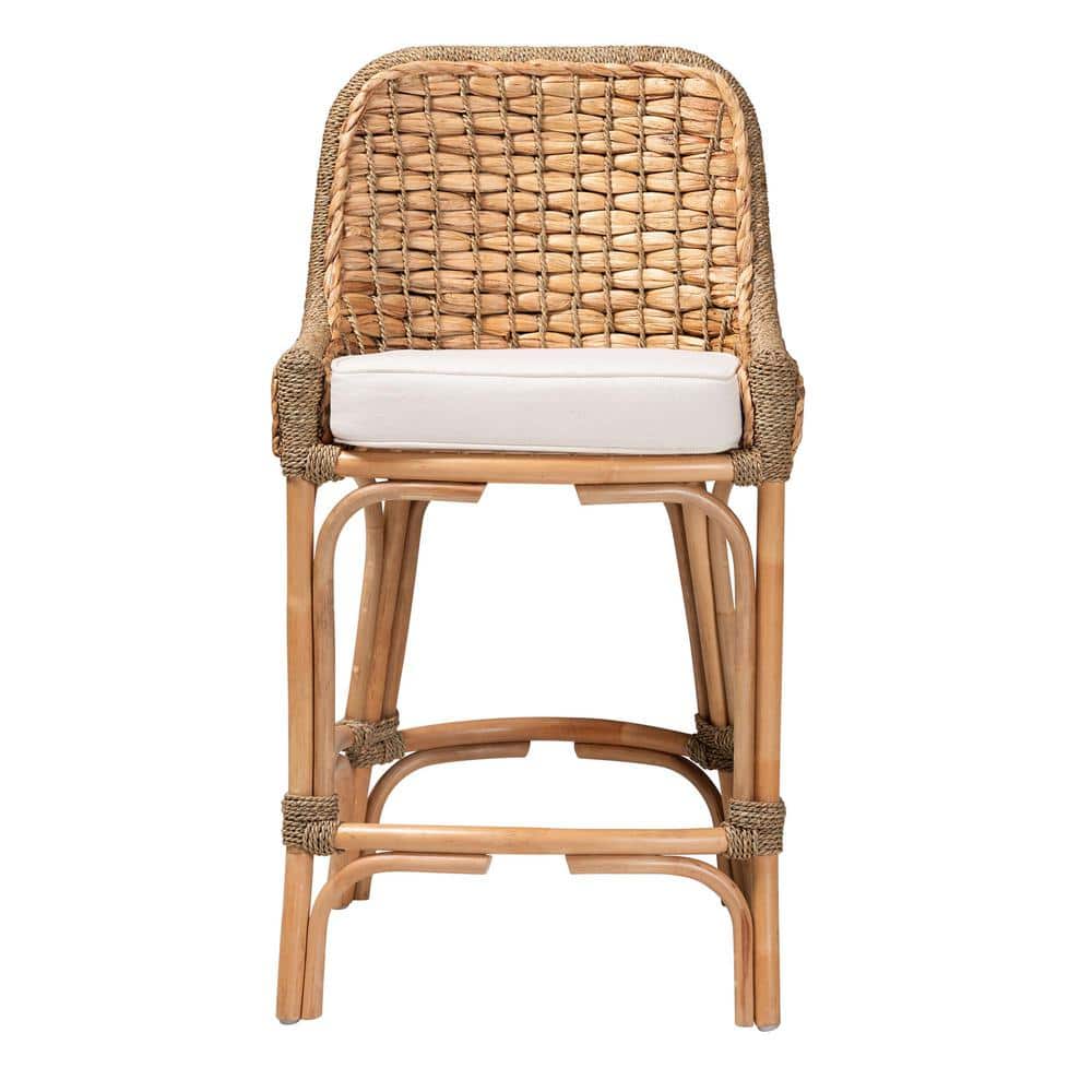 Kyle Bohemian Natural Brown Rattan & Mahogany Counter Stool