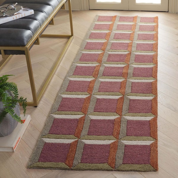 Genre 2 ft. x 5 ft. Pink/Beige square Geometric Runner Rug