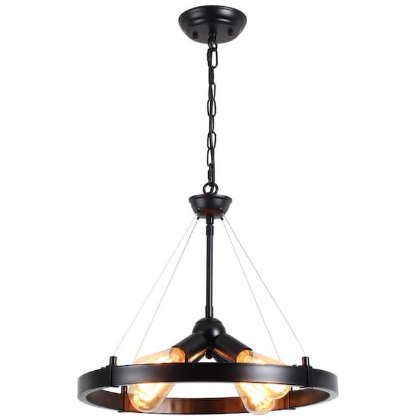 LWYTJO Averion 4 Light Black Farmhouse Sputnik Sphere Wagon Wheel Chandelier for Living Room Kitchen Island Dining Room Foyer