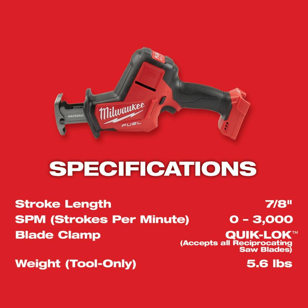 Milwaukee M18 FUEL 18V Lithium Ion Brushless Cordless HACKZALL Reciprocating Saw Tool Only - Image 6