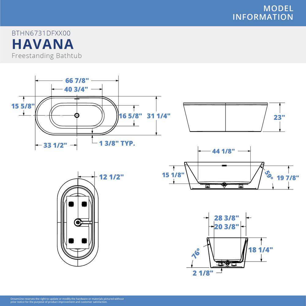 Havana 67'' White Acrylic Freestanding Bathtub