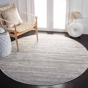 Adirondack Ivory/Silver 10 ft. x 10 ft. Solid Color Striped Round Area Rug