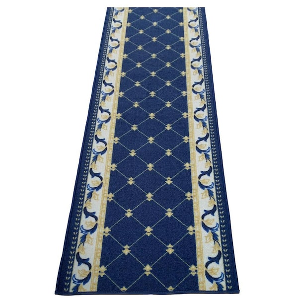 Trellis French Blue 26 in. W x 3 ft. L Runner Rug/Stair Runner 6.6 sq. ft.