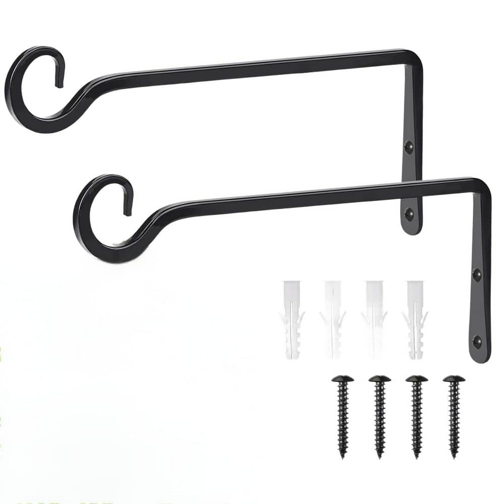 "2-Pack 10"" Metal Plant Hanger Brackets, Wall Hooks for Hanging Plants, Bird Feeders, Baskets, Wind Chimes-Black" price history on PriceWatchPro