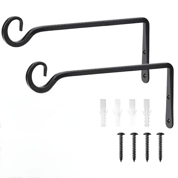 2-Pack 10" Metal Plant Hanger Brackets, Wall Hooks for Hanging Plants, Bird Feeders, Baskets, Wind Chimes-Black