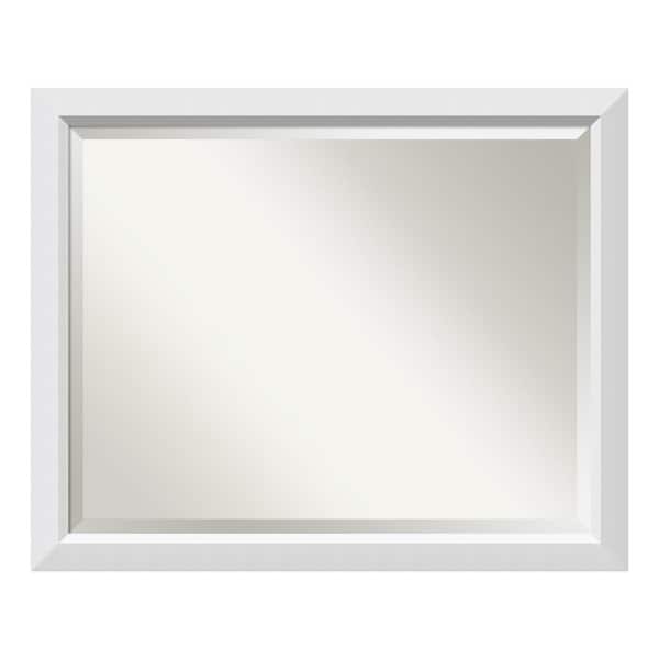 Amanti Art Medium Rectangle Satin White Contemporary Mirror (26 in. H x 32 in. W)