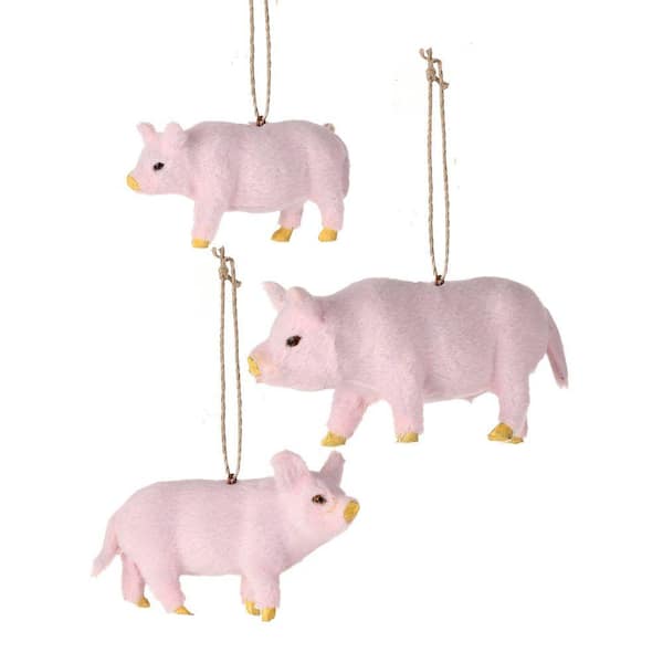 3.5-5.5 in. Faux Fur Pig Family Ornament (Set of 3)
