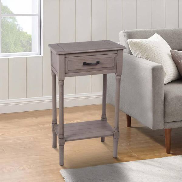 Benjara 14 In. Brown Rectangle Wood End Table With Drawer And Shelf ...