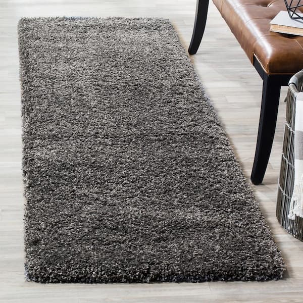 California Shag Dark Gray 2 ft. x 11 ft. Solid Runner Rug