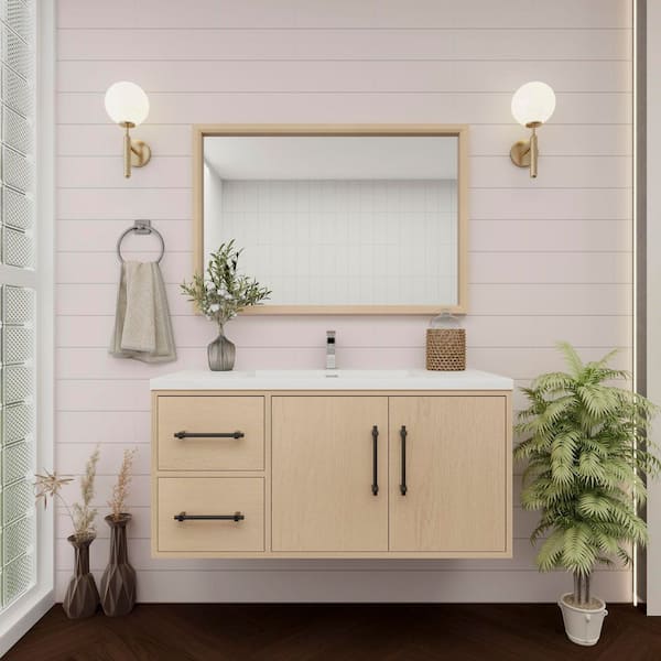 BV Better Vanity Victoria 42 in. W x 20 in. D x 22 in. H Single Sink Floating Bath Vanity in Yellow Oak with White Acrylic Top