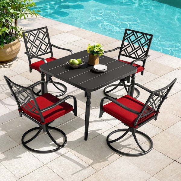 4 piece outdoor furniture patio dining set with umbrella MFSTUDIO for 4, 37" Metal Table & Chairs w/Cushions designed for style 5pc Outdoor Dining Set with
