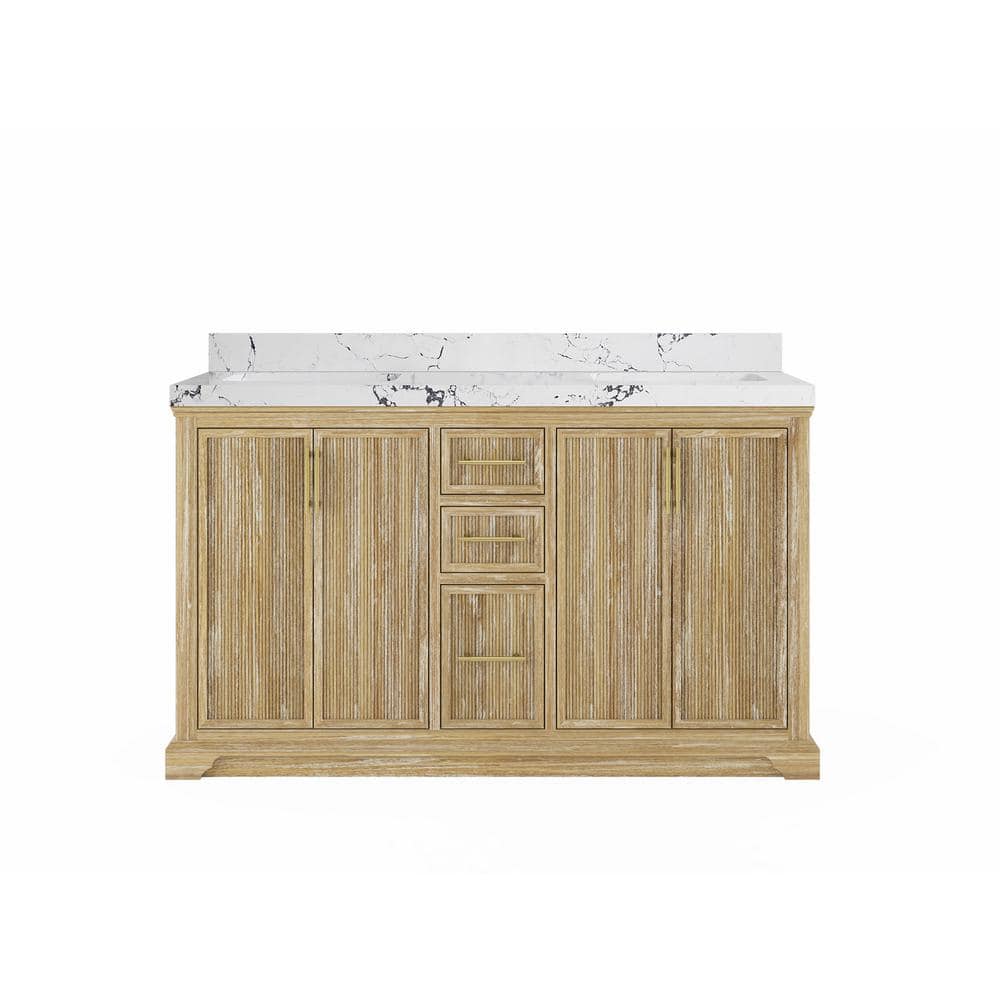 Alys Teak 60 in. Double Sink Freestanding Whitewashed Bath Vanity with Viola Night Quartz Top Unassembled price history on PriceWatchPro