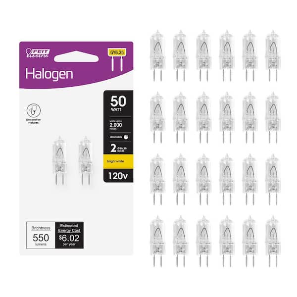 50-Watt Bright White (2700K) T4 GY6.35 Bi-Pin Base Dimmable Decorative Halogen Light Bulb (24-Pack)