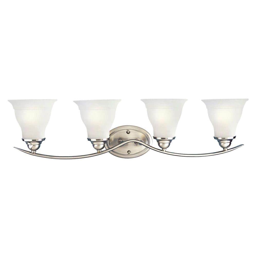 Trinity Brushed Nickel 4-Light Bath Fixture with Etched Glass Shades