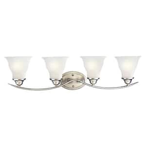 Trinity Collection 33-1/4 in. 4-Light Brushed Nickel Etched Glass Traditional Bath Vanity Light