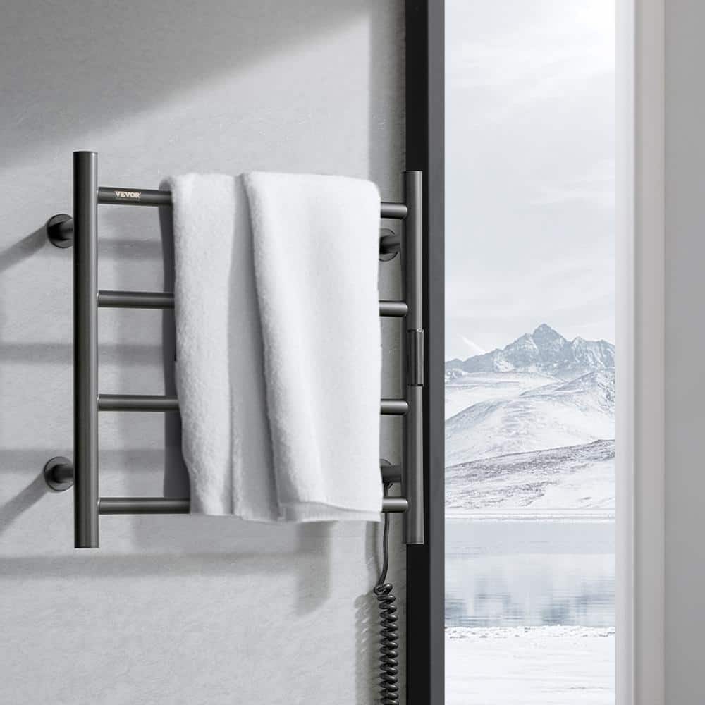 Black Stainless Steel Wall-Mounted 4-Bar Heated Towel Warmer