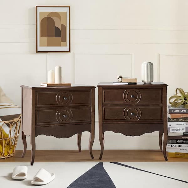 JAYDEN CREATION Albin Walnut 3-Drawer Nightstand with Built-in Outlets (Set of 2)