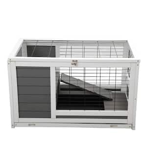 Luxury 2-Storey Pet House Box Wooden Cage Comfy Cabin for Small Animals, Grey White