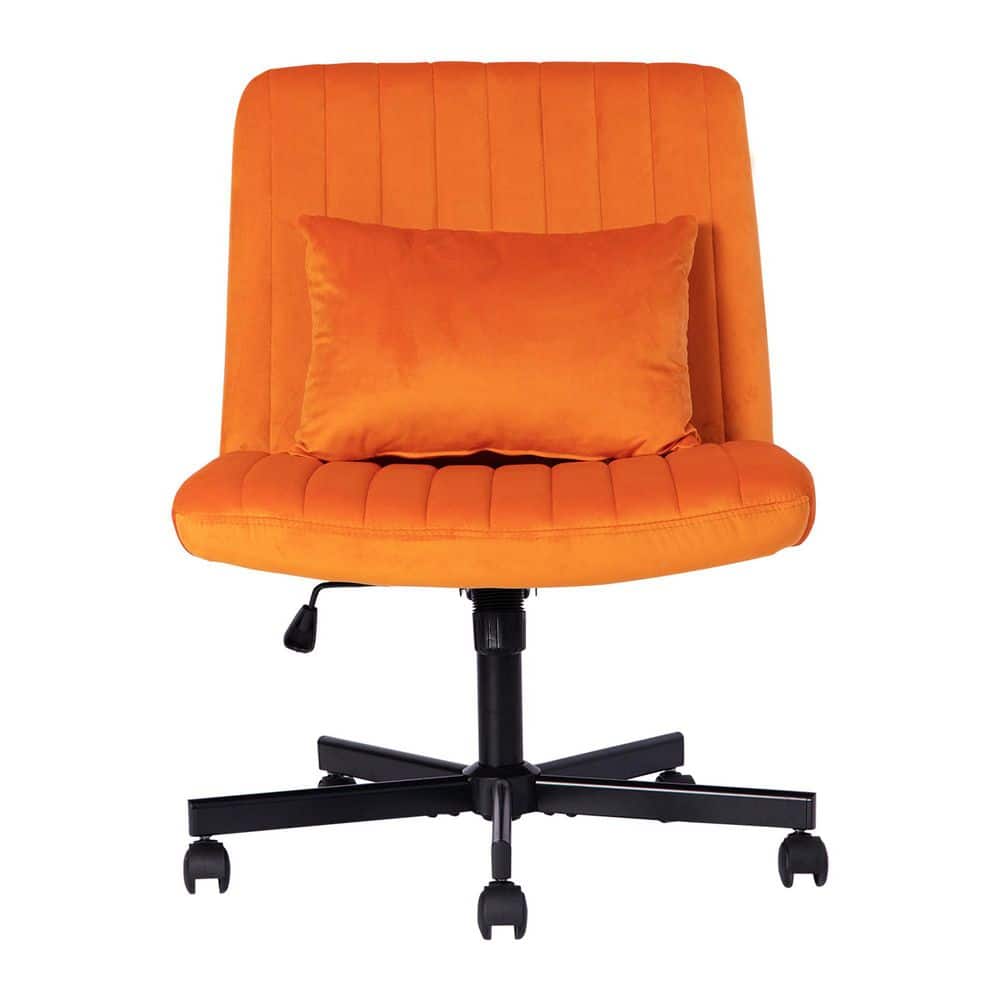 Velvet Armless Adjustable Height Office Chair with Wheels in Orange Ergonomic Desk Chair for Home Office, Work and Study