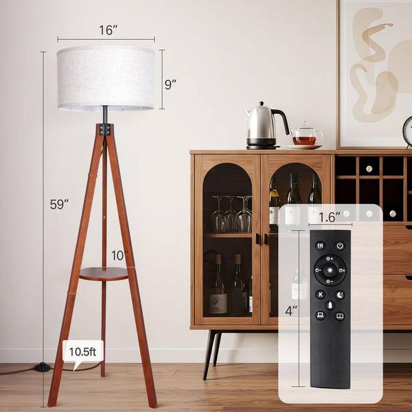 BICIK 61 in. Indoor Walnut Color 1-Light Dimmable Tripod Floor
