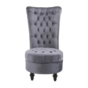 Grey Retro High Back Armless Royal Accent Chair Fabric Upholstered Tufted Seat for Bedroom Living Room Cream