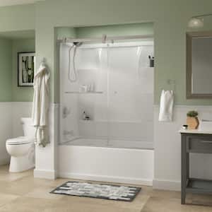 Simplicity 60 x 58-3/4 in. Frameless Contemporary Sliding Bathtub Door in Nickel with Clear Glass