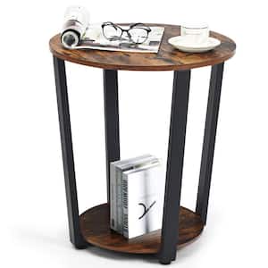 22.5 in. Retro Brown Industrial End Table Metal Frame with Storage Shelf