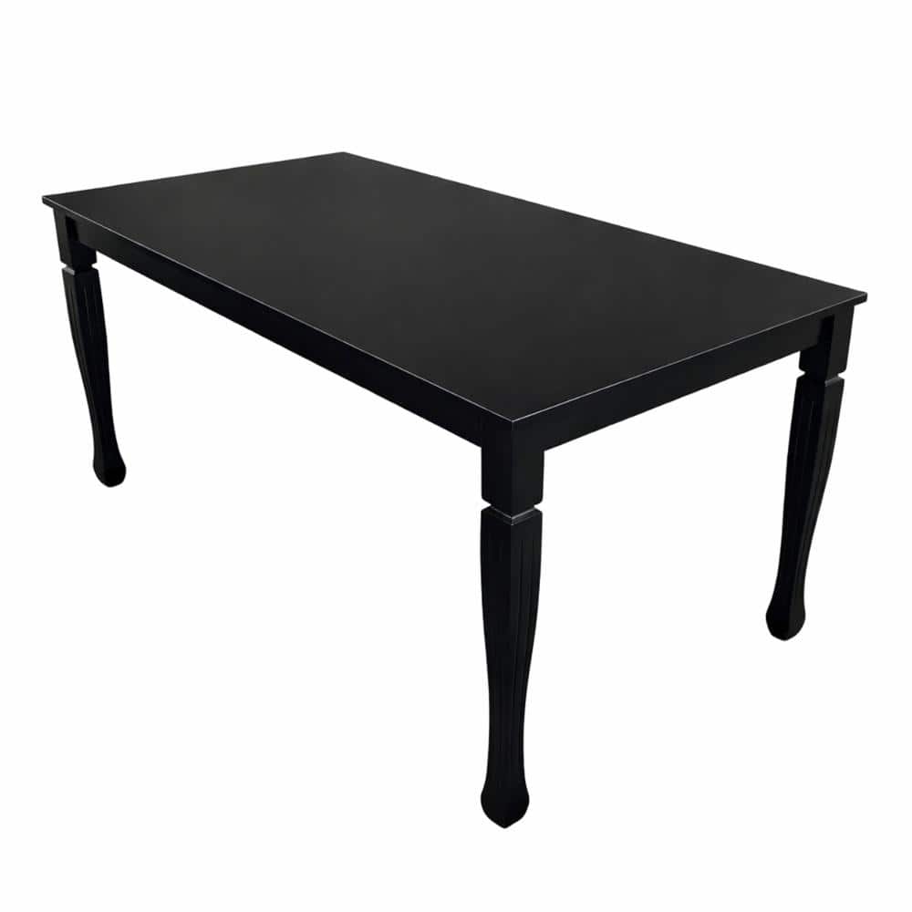 Modern 63 Inch Rectangular Dining Table, Black Finish Solid Rubberwood