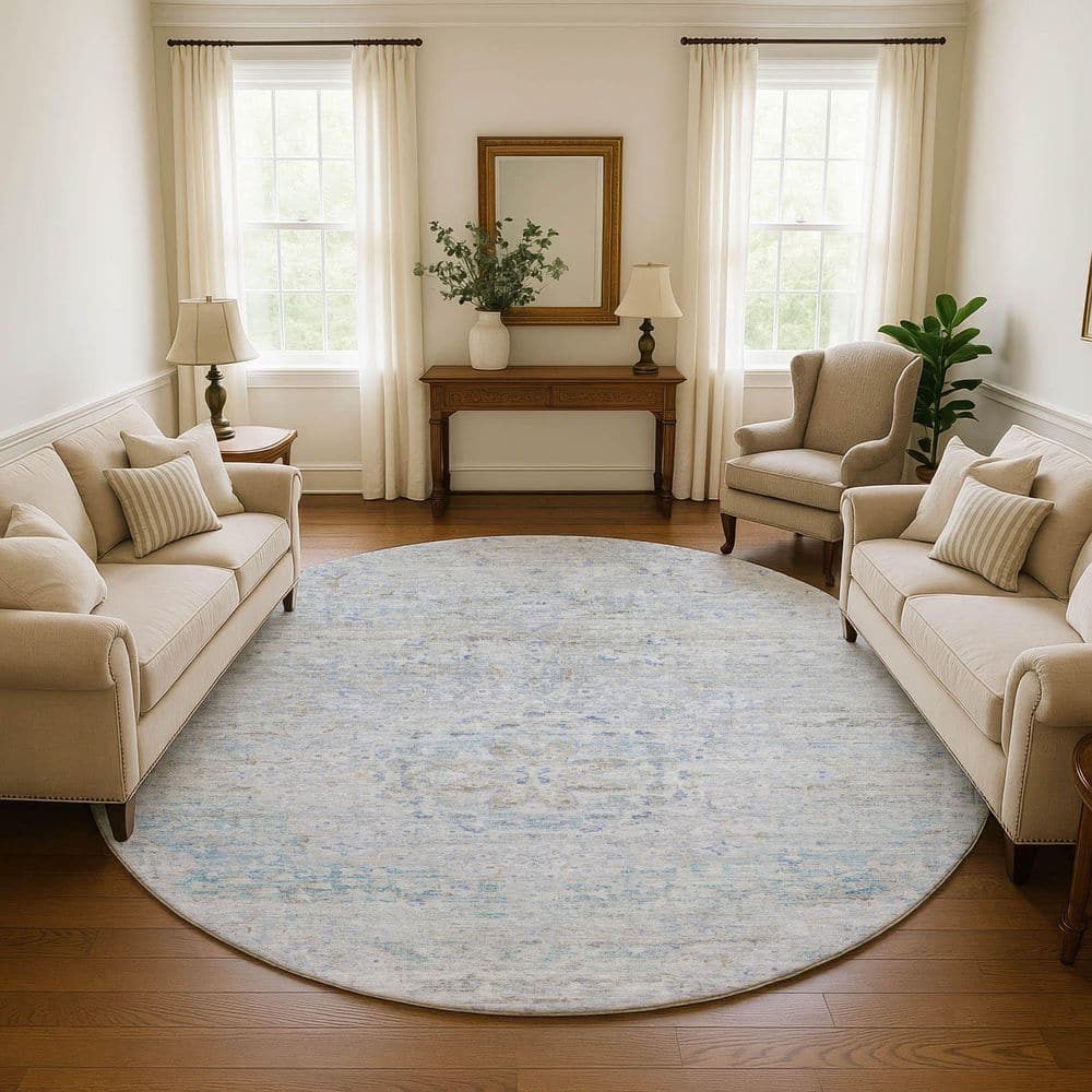 Mayfield Premium Machine Washable Abstract AMF1636 Beige 8 ft. x 8 ft. Round Rug price history on PriceWatchPro