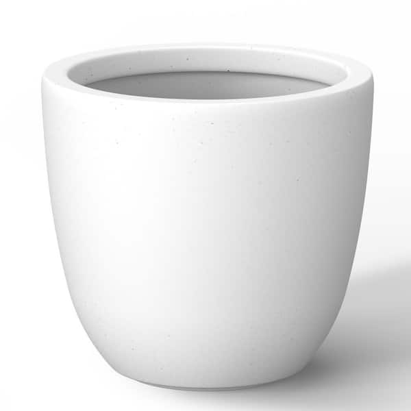 10 in. Small Crisp White(Enhanced Core) Concrete Round Planter/Pot with Drainage Holes