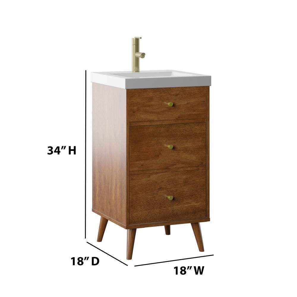 North Brown 18" Freestanding Single Sink Bathroom Vanity with Brass Hardware