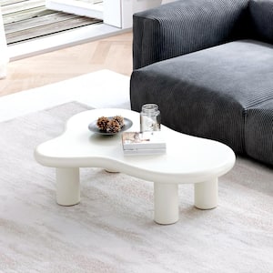 47 in. Irregular Cloud Cocktail Coffee Table Low Floor Solid Wood Center Tea Table with 4 Legs for Living Room, White