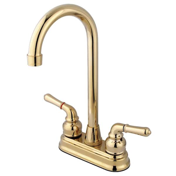 Kingston Brass Magellan 2-Handle Deck Mount Gooseneck Bar Prep Faucets in Polished Brass