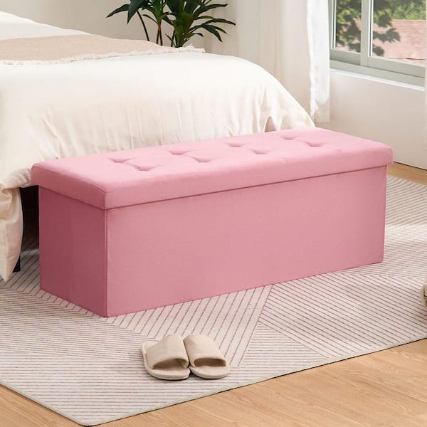 43 in. W Pink Velvet Bedroom Bench with Large Storage Space