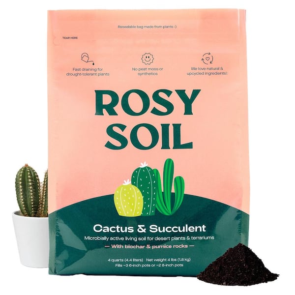 ROSY SOIL 4 qt. Cactus and Succulent Potting Mix: Microbially Active Living Soil for Desert Plants and Terrariums