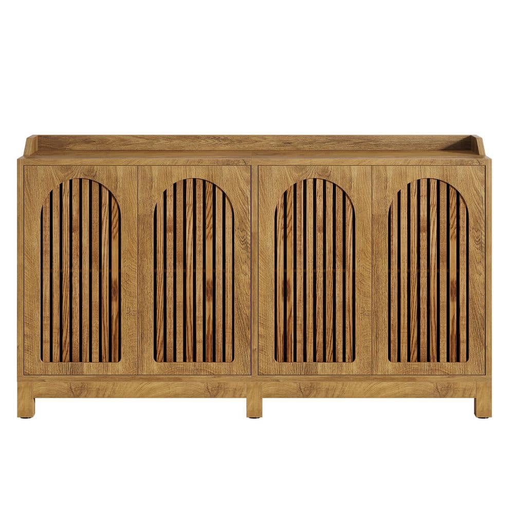 Ahlivia Light Brown Wood 57 in. Buffet Cabinet Long Sideboard Cabinet with Adjustable Shelves price history on PriceWatchPro