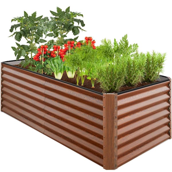 Best Choice Products 6 ft. x 3 ft. x 2 ft. Wood Grain Outdoor Steel Raised Garden Bed Planter Box for Vegetables, Flowers, Herbs