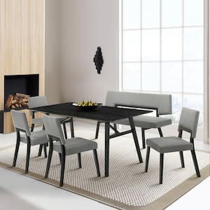 Channell 6-Piece Rectangle Wood Top Charcoal/Black Dining Set with Bench