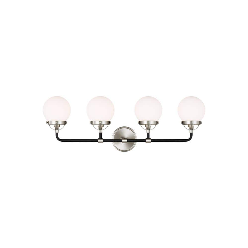 Midnight Black and Brushed Nickel 4-Light Vanity with Etched Glass