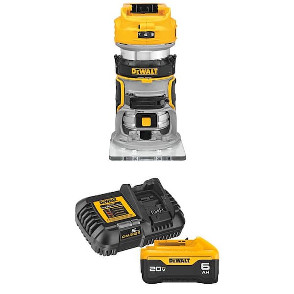 20V MAX XR Lithium-Ion Cordless Brushless Fixed Base Compact Router with 6.0 Ah Battery Pack and Charger Kit