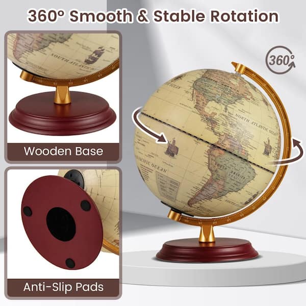 Gymax 10.5 in. Illuminated World Globe Night Light Up Globe Lamp
