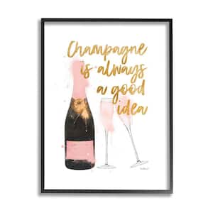 "Champagne Always Good Idea Phrase Chic Wine Bottle" by Amanda Greenwood Framed Drink Wall Art Print 11 in. x 14 in.