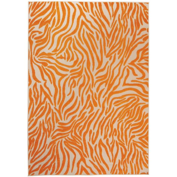 Nourison Aloha Orange 4 ft. x 6 ft. Animal Print Contemporary Indoor/Outdoor Patio Area Rug