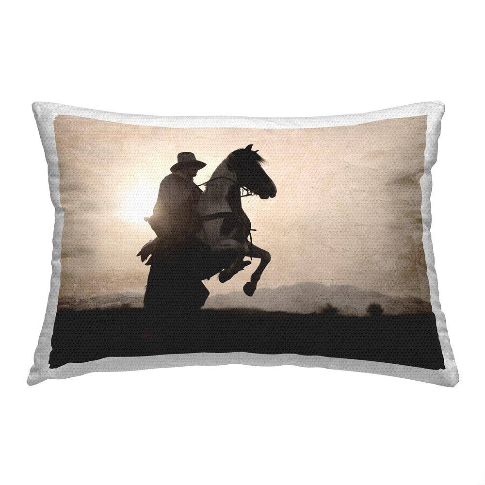 Western Cowboy Silhouette Black Rectangular Outdoor Throw Pillow price history on PriceWatchPro