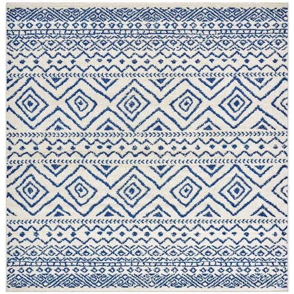 SAFAVIEH Tulum Ivory/Navy 7 ft. x 7 ft. Square Geometric Diamonds Striped Area Rug