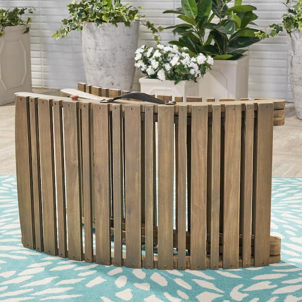 Noble House Maeve Gray Foldable 2-Piece Wood Outdoor Patio Chaise Lounge