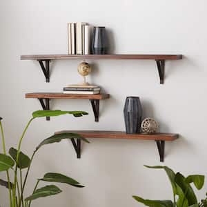 Brown 3 Shelves Wood Wall Shelf (Set of 3)