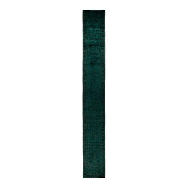 Overdyed Green 2 ft. x 21 ft. Solid Wool Indoor Runner Rug