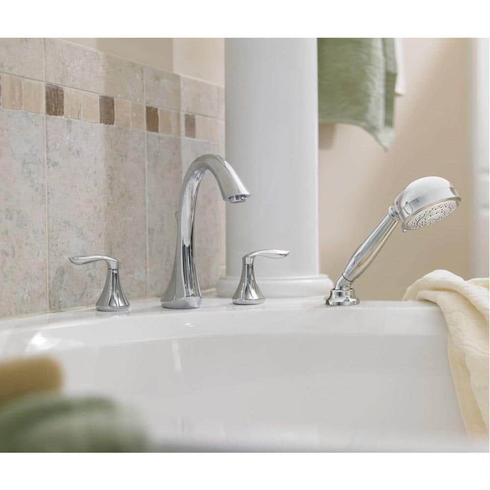 Chrome Transitional Deck Mounted Widespread Faucet with Handshower