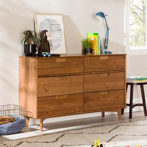 Sloane 6-Drawer Caramel Mid-Century Modern Solid Wood Dresser